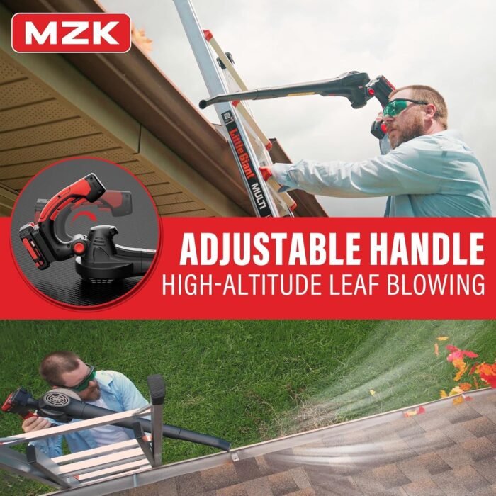 MZK garden tools cordless leaf blower with 2 x 2Ah batteries and charger for extended runtime.