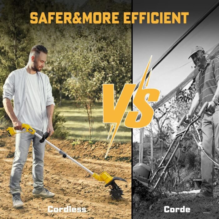 Cordless garden tools cultivator compatible with DEWALT 20V MAX battery system.