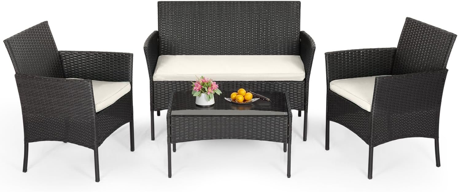 Patio Furniture Set Overview The 3-piece patio furniture set with wicker rattan chairs and a glass table, perfect for outdoor settings.