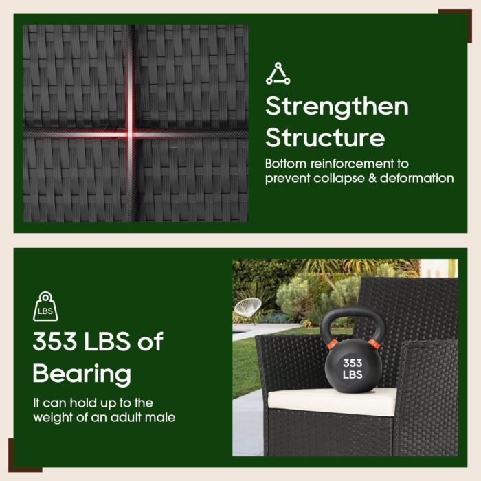 Quick assembly of the wicker rattan chairs and easy-to-clean glass table for hassle-free maintenance.