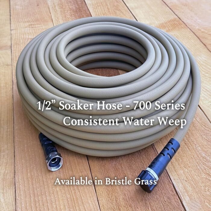 The soaker garden hose made of durable polyurethane, offering flexibility and ease of use.