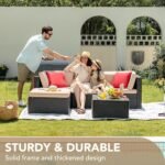 The padded cushions and ergonomic armrests of the Sweetcrispy patio furniture set for ultimate relaxation.